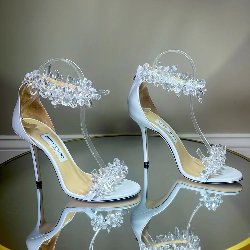 Jimmy Choo Maisel 100 Crystal Embellished heeled sandals sz 38 - Picture 7 of 17